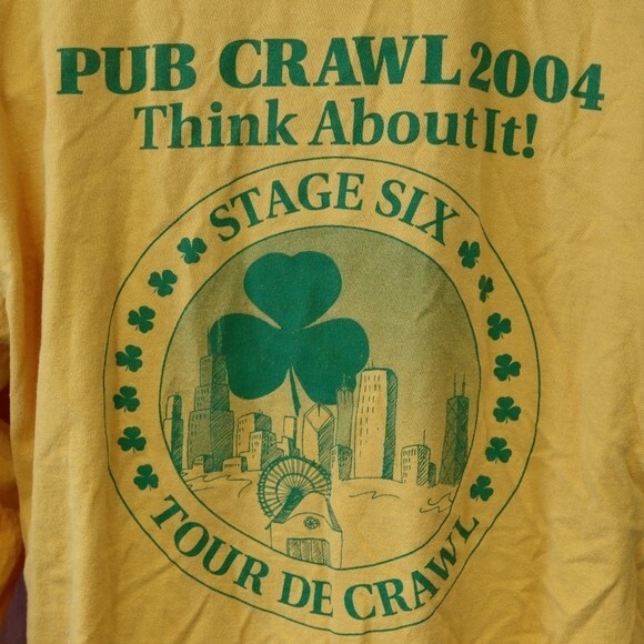 St Patricks Day Yellow Long Sleeve Bar Crawl Tshirt 2004 Chicago Gildan XL - Picture 10 of 12
